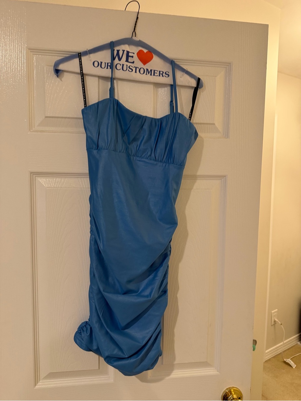 Katie J Ava ruched dress in baby blue junior large